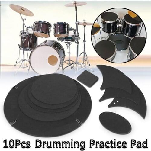 10pcs/set Drum Percussion Silencer Pad Rubber Foam Bass Snare Drum Sound Off Quiet Cymbal Mute Silencer Practice Pad Kit Tool