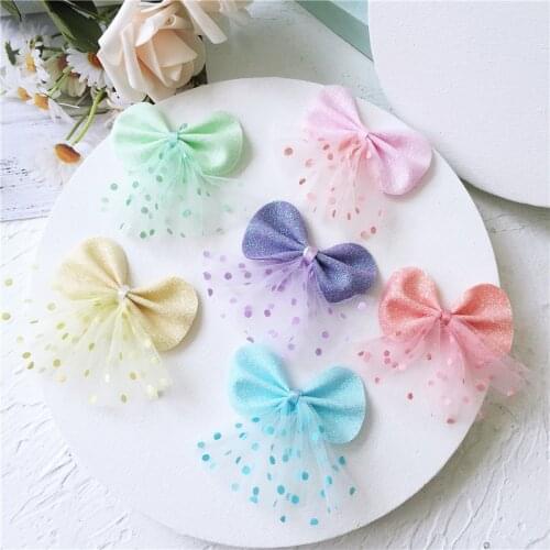 15pcs/lot 6*7cmGauze fluorescent sequin bow DIY Tie Shaped Appliques Satin Ribbon Bow Appliques Craft DIY Wedding Decoration