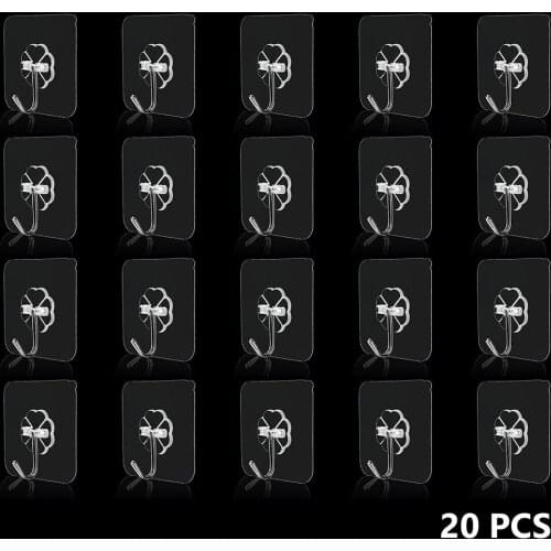 20pcs Hooks Transparent Strong Self Adhesive Door Wall Hangers Hooks Suction Heavy Load Rack Cup Sucker For Kitchen Bathroom