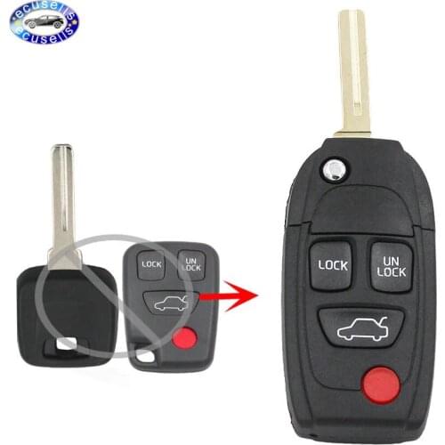 3+1/4 Button Modified Replacement Folding Remote Key Shell Case Fob Blank For VOLVO S60 S70 S80 S90 V70