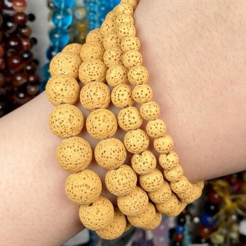 6-12mm Dull Polish Natural Yellow Volcanic Rock Lava Stone Loose Spacer Matte Beads For Jewelry Making Diy Accessories 15