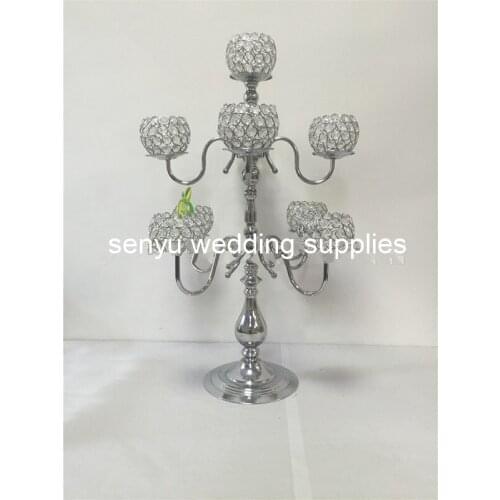 8pcs) Table 9 Arms Glass Crystal Gold Candelabra Wedding Centerpieces senyu0490