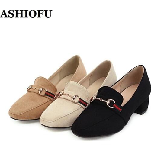 ASHIOFU Hot Sale Handmade Womens Chunky Heels Pumps Party Prom Slip-on Dress Shoes Daily Wear Casual Fashion Pumps Court Shoes
