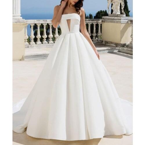 White Long Satin Strapless Prom Dresses Sleeveless Formal Evening Party Ball Gowns Robe De Soiree