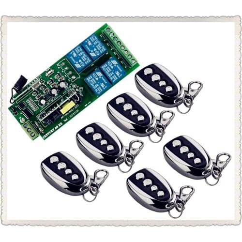 4CH Wide Voltage 85V~250V 110V 220V 250V RF Wireless Remote Control Relay Switch Receiver With 6PCS Transmitter For Garage Doors
