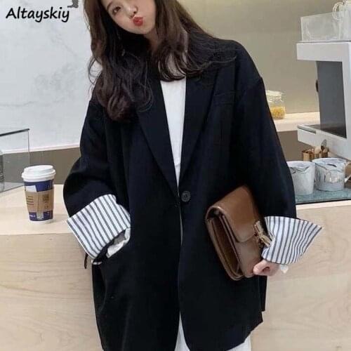 Blazers Womens Loose Leisure Striped Streetwear Oversize Bf Harajuku Korean Style Outwear Chic Stylish Basic Notched Trendy Ins