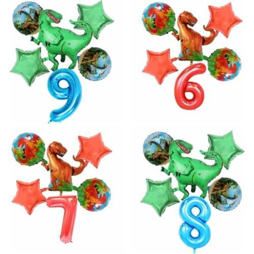 6pcs Large 4D Walking Dinosaur Foil Balloons Boys Animal Balloons Children Dinosaur Birthday Party Decoration Number Balloon Toy