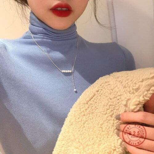 HI MAN 925 Sterling Silver Korean INS Pearl Pendant Necklace Women Noble Elegant Wedding Party Jewelry