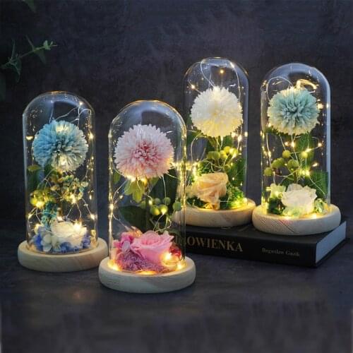 Real Flower Rose Home Decoration Accessories In Flask A Glass Dome With Night Light For Wedding Valentines Day Gif Christmas