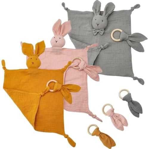Baby Pacifier Appease Soothe Towel Cotton Rabbit Nursing Bib with Teether Baby Washable Bunny Soft Smooth Toy Plush Stuffed