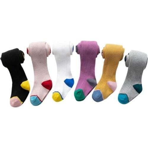 Kids Girls Knitted Pantyhose Combed Cotton Contrast Color Tights Warm Leggings F3ME