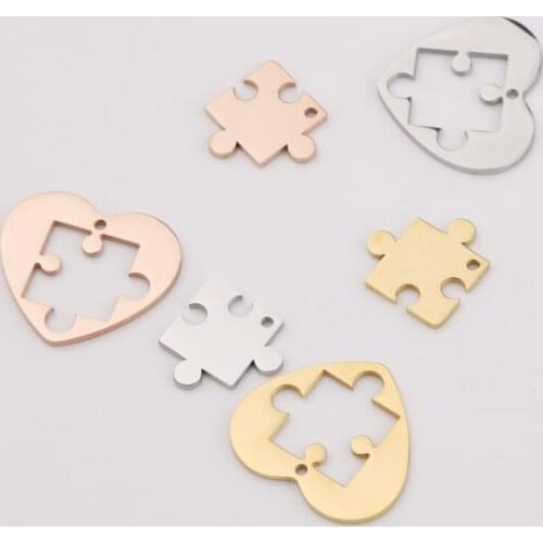 Fnixtar 20Pcs Puzzle Charms Mirror Polish Stainless Steel Charms For DIY Making Necklace Bracelets Lovers Family Member Jewelry