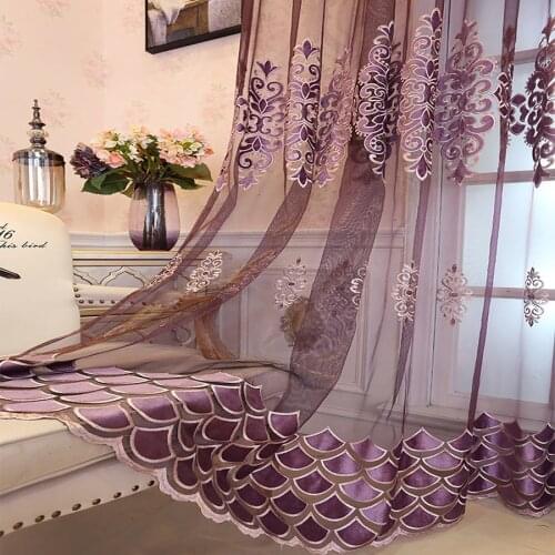 Purple Delicate Fishtail Lace Hem Classic European Tulle Curtains For Living Room Luxury Bedroom Windows Voile Gauze Drapes #3