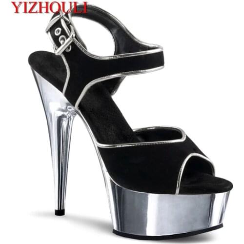 Summer ladies are sexy 15cm, black vamp, stiletto, electroplated, waterproof 6-inch party sandals, model pole dancing shoes