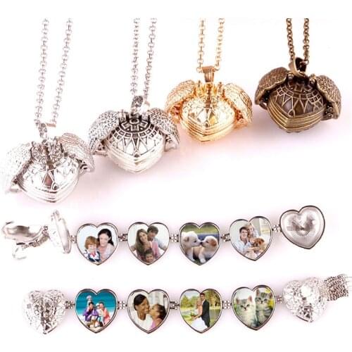 Trendy 8 Photo Locket Magic Expanding Photos Pendant Memorable Pendant Necklace Medallion Angel Wings Heart Pendant Necklace