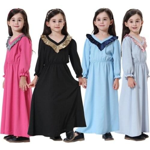 Fashion Muslim Children Dress Islamic Kids Abaya Middle East Girl Clothing Arab Robe Gowns Kimono Jubah Ramadan Prayer Dress