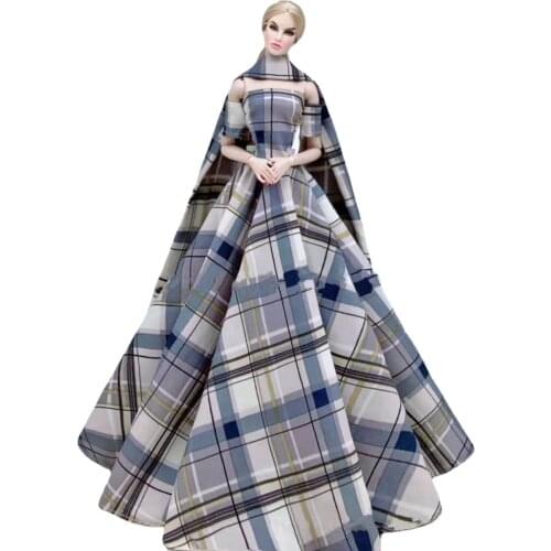 Fashion Blue Grey Plaid Wedding Party Gown Outfits for Barbie Clothes Princess Dress Vestido 1/6 BJD Dolls Accessories Toy Gifts