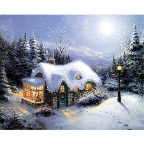 DIY Digital Painting By Numbers Package Bright snow house oil painting mural Kits Coloring Wall Art Picture Gift frameless