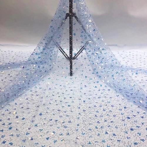 Sky Blue Sequins Mesh Lace Fabrics High Quality 2020 Sequined Tulle Net Material For Guinea Senegal Bridal Wedding Dress Sewing