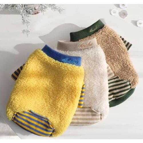 New 3 Color Autumn Winter Contrast Stripe Stitching Two legged Clothes For Small Medium-sized Dog Cat Warm Pet Clothes