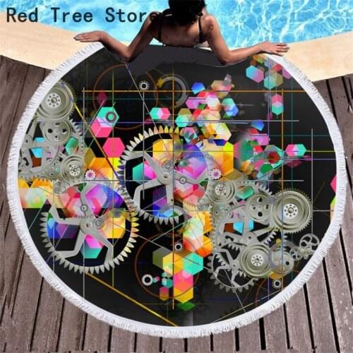 Mechanical Gear Summer Round Beach Towels Geometric 3D Print Bath Shower Towel 150cm Circle Swim Yoga Picnic Mat Bikini Cover Up