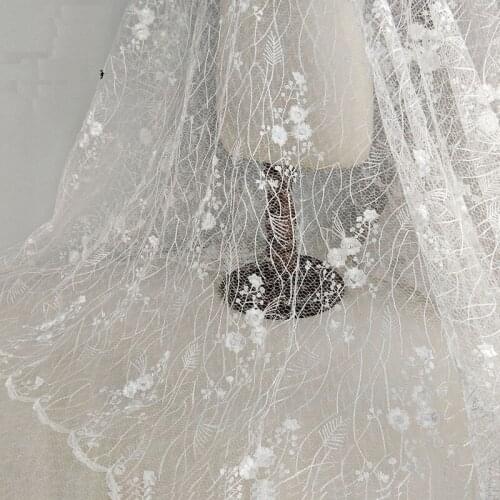 Hollow lace Beautiful flower Embroidery Lace Fabric Transparent tulle mesh lace Sexy Dress Tops Material DIY wedding Dress 1yar