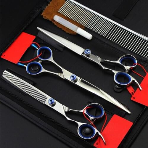 4 kit Professional 440c left hand 7 inch pet dog grooming hair scissors pet cutting barber makas thinning shears scissors set