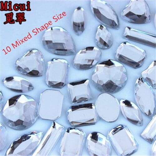 Micui 100pcs Mixed Sizes Shapes Beads Clear Acrylic Rhinestones Flatback Crystal Stone For Wedding Dress DIY ZZ784