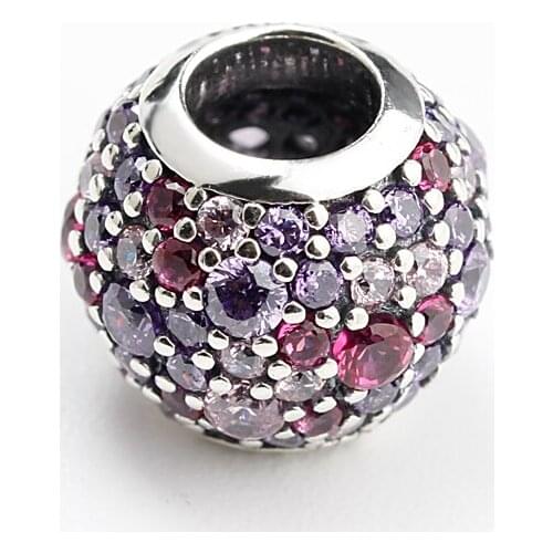 Multi-colored Pave Lights Charm Fits European Bracelets 925 Sterling Silver & Cubic Zirconia DIY Beads Women Gift
