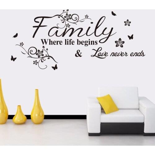 Family Wall Sticker Where life begins Love never ends Quote Art Home Mural Decor Wall Decal Family Quote Vinyl Home Decal AY321