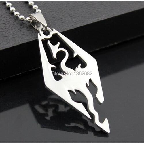 Silver Tone Cool Mens Jewelry The Elder Scrolls Oblivion Stainless Steel Skyrim Dragon Pendants Necklace MN394