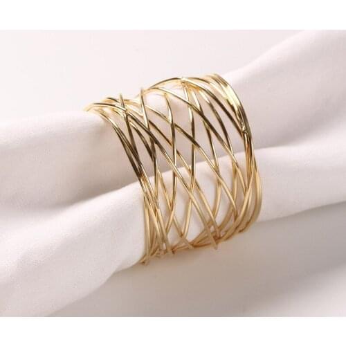 Wide Round Gold Napkin Ring Metal Cross Hollow Silver Napkin Holder For Family Table Decor Accessories