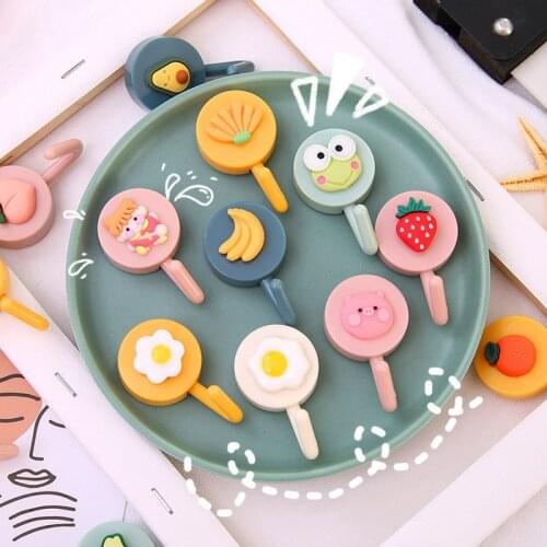 Cute Cartoon Animals Fruit Hook Room Wall Decorative Hooks Bathroom Kitchen Plastic Nail-free Storage Hook Key Holder Hat Hanger