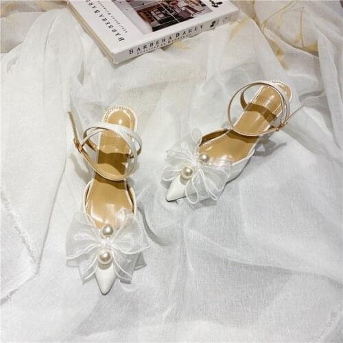 Wedding Shoes 2021 New Fairy High Heels Pearl Bow Bridal Shoes Princess Wedding Shoes