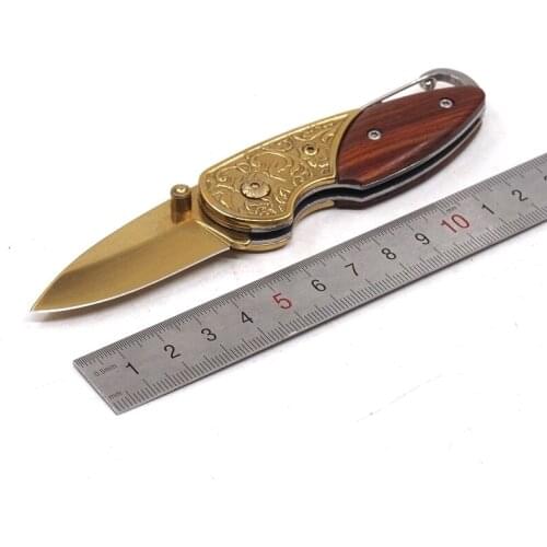 Tactical Survival Knife Folding Blade Hunting Pocket Knives Hardened 58HRC Wood Handle Outdoor EDC Multi Tools Keychain