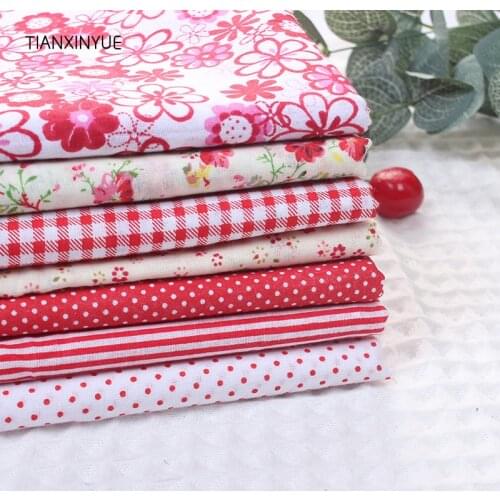 TIANXINYUE choose size 7 pcs/lot Red color 100% Cotton Fabric for Sewing Patchwork Kids Bags Baby toy DIY Fabric