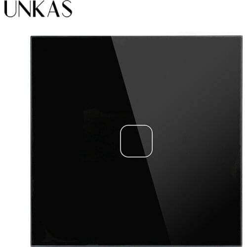 UNKAS 220-250V, Only Touch Function EU/UK Standard,1 Gang 1 Way Wall Touch Switch, White Crystal Glass Switch Panel