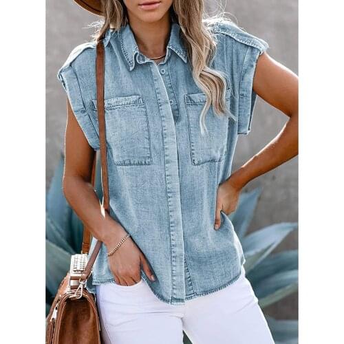 Jeans Tshirt Women Casual V Neck Short Sleeve Femme Denim Tops And Tshirt Femme Clothing Tops New Summer Lady Casual Tops #T4G