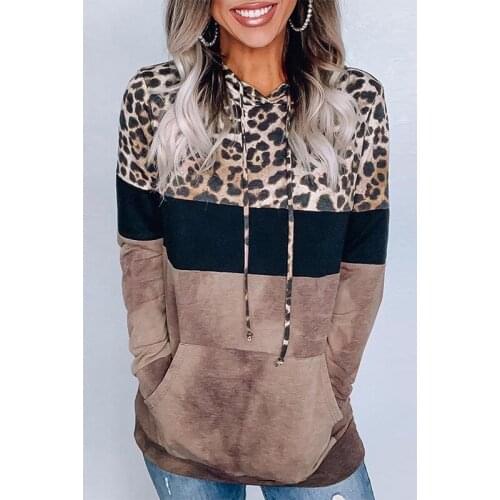 Womens New Leopard Print Hoodie Fall Long Sleeve Loose Retro Plus Size Pullover Winter Casual Printed Womens Pocket Hoodie