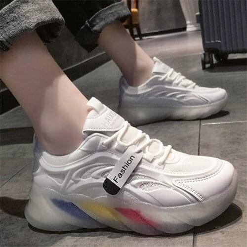 White Women Shoes New Chunky Sneakers For Women Lace-Up White Vulcanize Shoes Casual Fashion Dad Shoes Platform Sneakers Basket