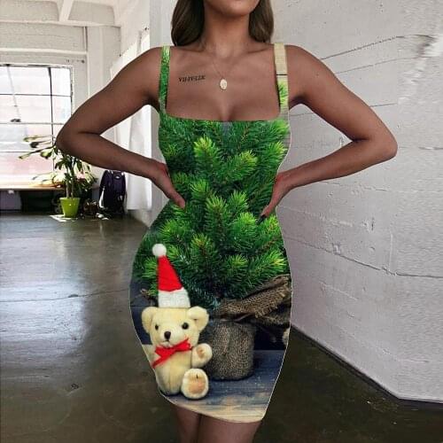 KYKU Christmas Dresses Women Christmas Tree Halter Sleeveless New Year 3d Print Party Ladies Dresses Womens Clothing Party New