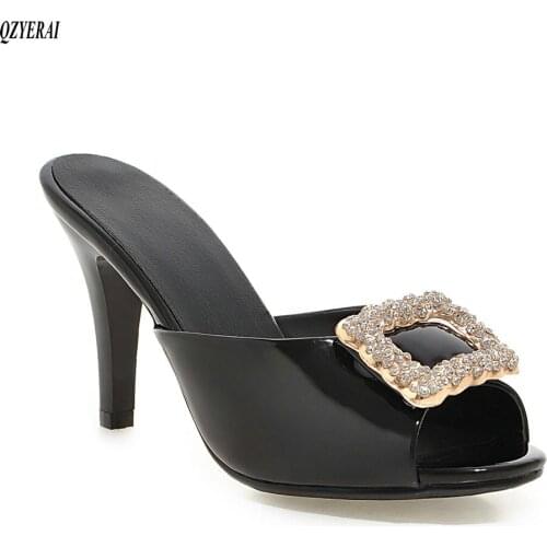 New spring/summer patent leather womens slippers 8cm heel fishmouth slippers outdoor sexy party shoes size 34-43