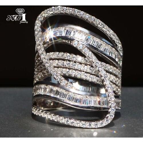 YaYI Jewelry Princess Cut White Nature Moissanite Zircon Stamped Silver Color Engagement Wedding Heart Girls Party Rings Gifts