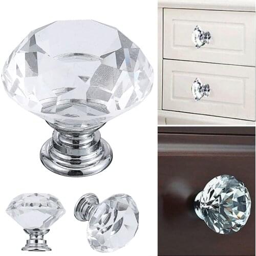 1pc Door Knobs 30mm Crystal Diamond Cupboard Closet Drawer Glass Handles Wardrobe Handles Accessories