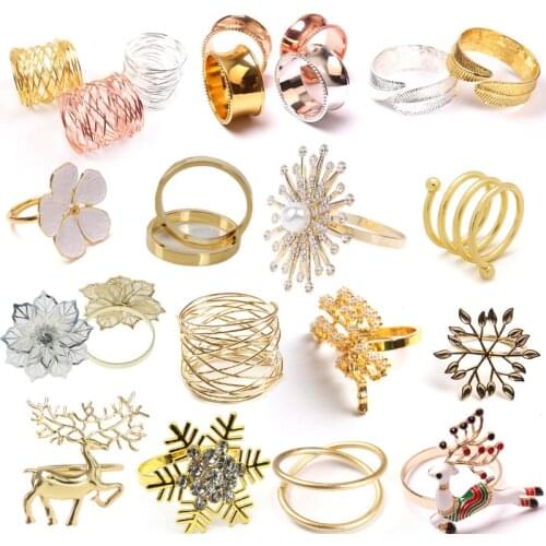 1pc Christmas Deer Wide Round Gold Napkin Rings Metal Cross Hollow Gold Napkin Holder For Table Decoration