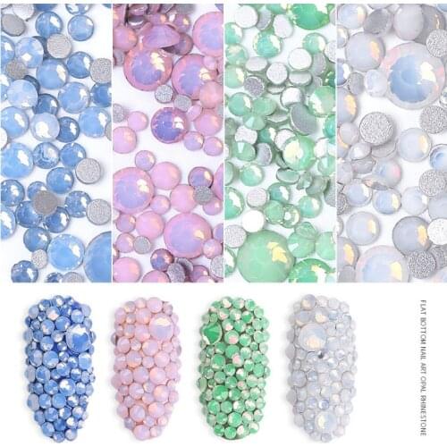 1 Bag Opal Jelly Pink White Nail Rhinestones Mix Size Flat Back 3D Nail Art Decorations Crystals DIY Nail Tips Accessories