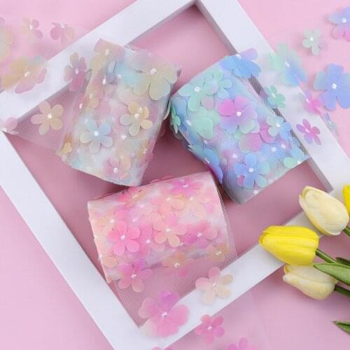 10Yards/roll 8CM Gradient Colorful Flower Tulle Roll Organza Ribbon Party Supplies DIY Hair Bows Handmade Materials Y20210312