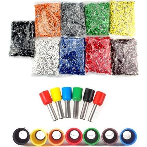 100pcs a bag AWG22-10 0.5-6mm2 Tube Terminal Kit Set Insulated Tubular Wire Crimp Connector E1510 E7508 E4009