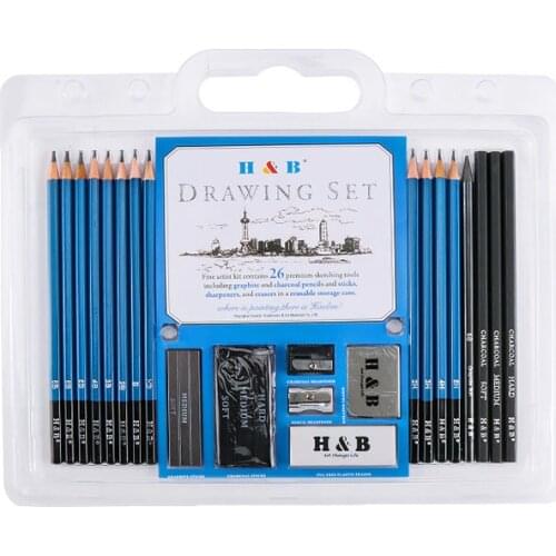 26 pieces of beginner sketching log pencil drawing tool set art drawing set pencil eraser carbon strip