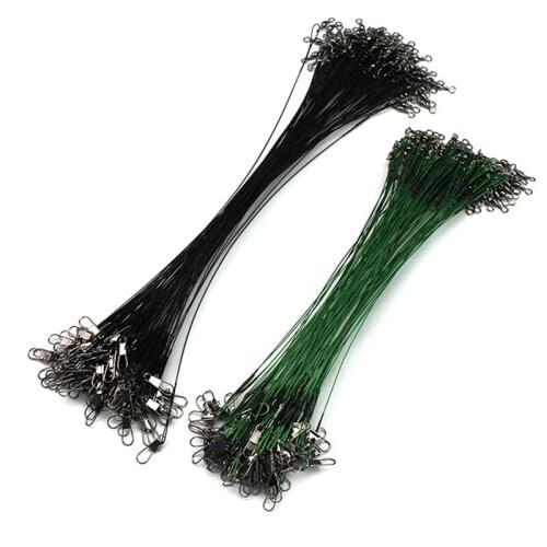 30Pcs/Lot Fishing Line Steel Front Wire Leader with Swivel Metal Spinner Leash Fishing Line Rope Accessories 15/20/25/30cm #84